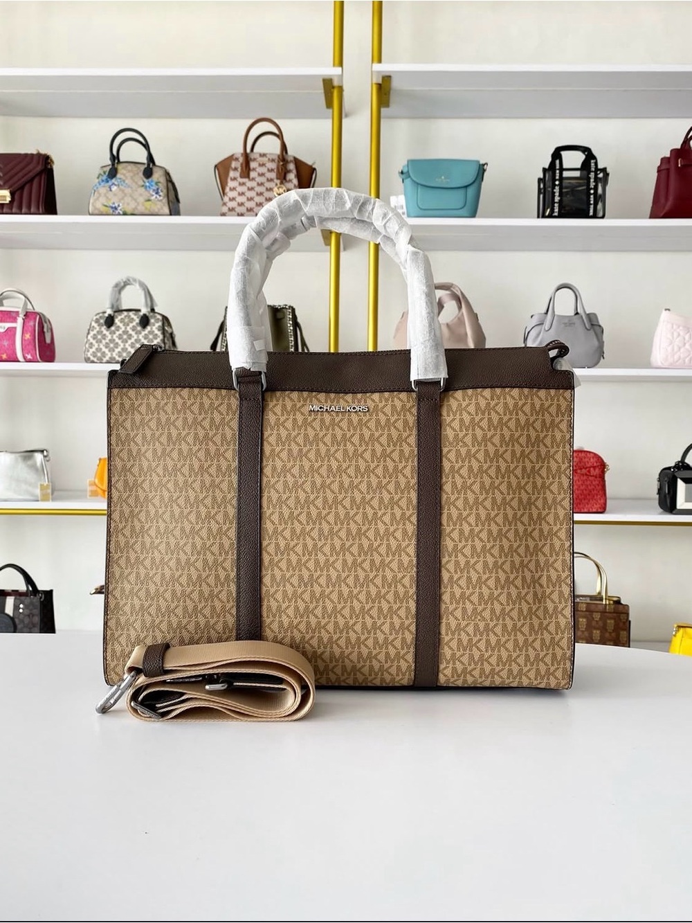 Michael Kors Cooper Husk Signature Briefcase with Detachable Strap